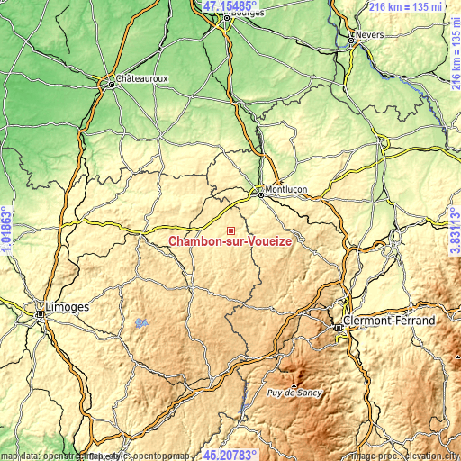 Topographic map of Chambon-sur-Voueize