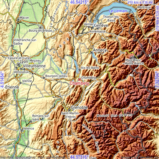 Topographic map of Chambéry