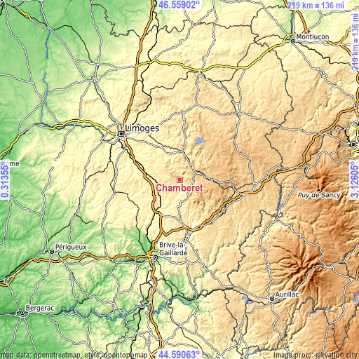 Topographic map of Chamberet