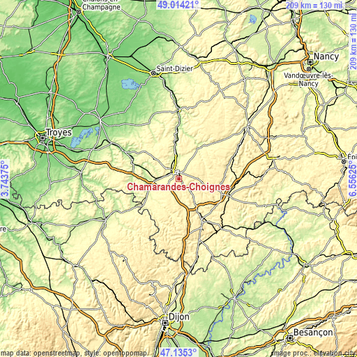 Topographic map of Chamarandes-Choignes