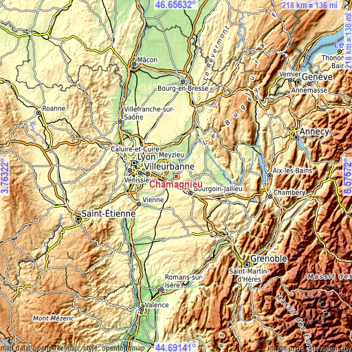 Topographic map of Chamagnieu