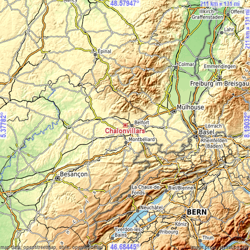 Topographic map of Châlonvillars