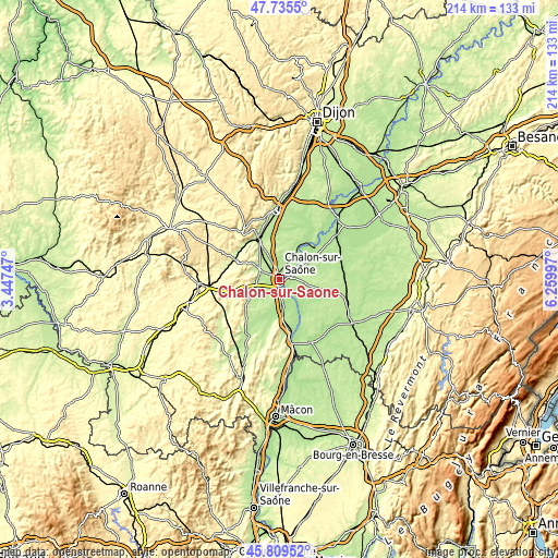 Topographic map of Chalon-sur-Saône