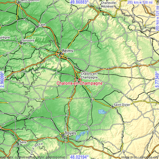 Topographic map of Châlons-en-Champagne
