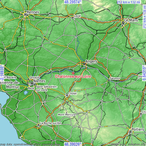 Topographic map of Chalonnes-sur-Loire