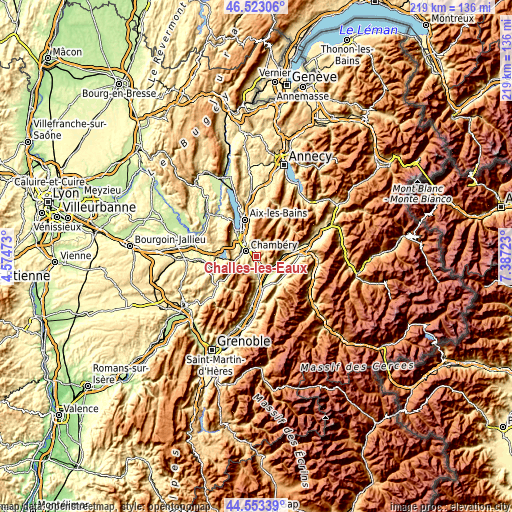 Topographic map of Challes-les-Eaux