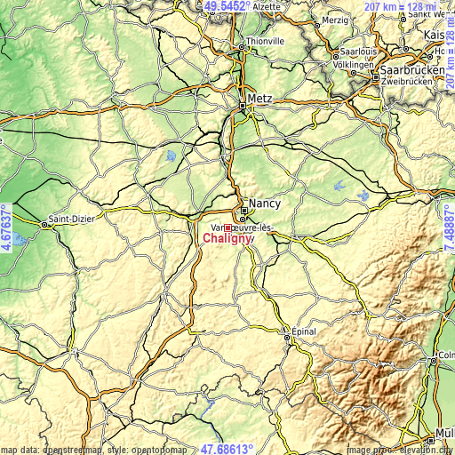 Topographic map of Chaligny