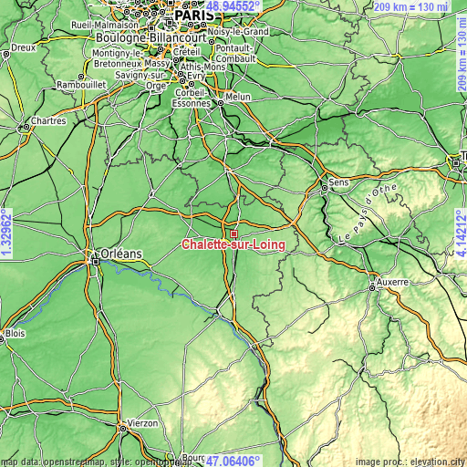 Topographic map of Châlette-sur-Loing