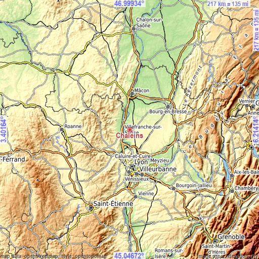 Topographic map of Chaleins