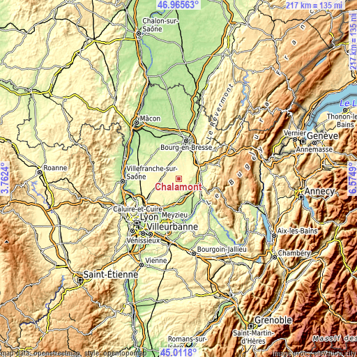 Topographic map of Chalamont