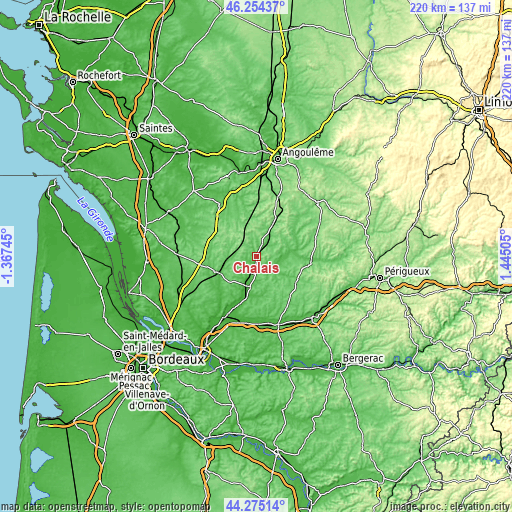 Topographic map of Chalais