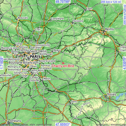 Topographic map of Chailly-en-Brie