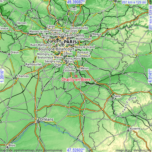 Topographic map of Chailly-en-Bière