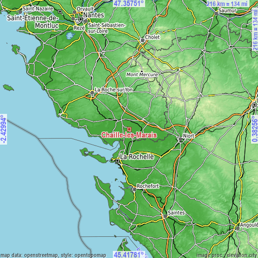 Topographic map of Chaillé-les-Marais