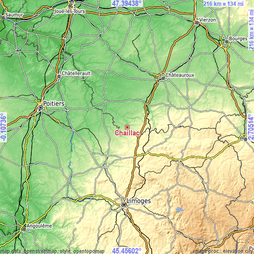 Topographic map of Chaillac