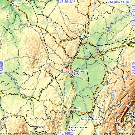 Topographic map of Chagny