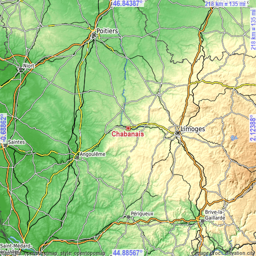 Topographic map of Chabanais