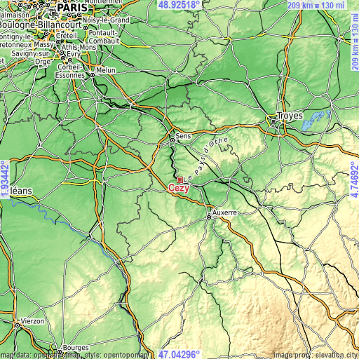 Topographic map of Cézy