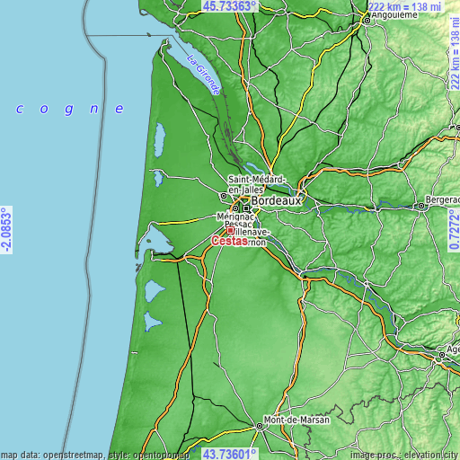 Topographic map of Cestas