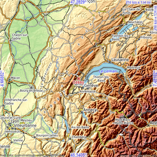 Topographic map of Cessy