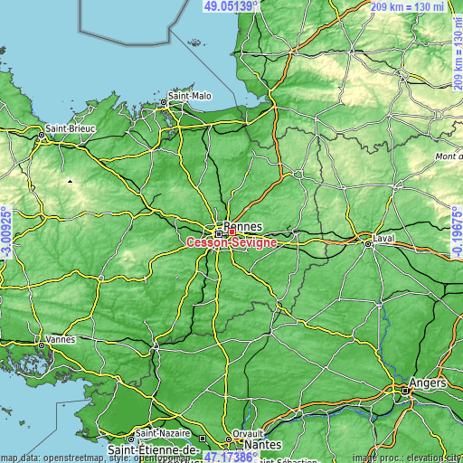Topographic map of Cesson-Sévigné