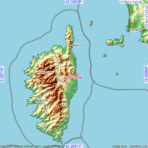 Topographic map of Cervione