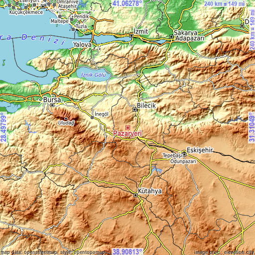 Topographic map of Pazaryeri