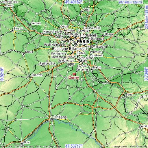 Topographic map of Cerny