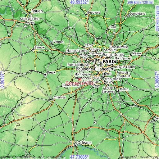 Topographic map of Cernay-la-Ville