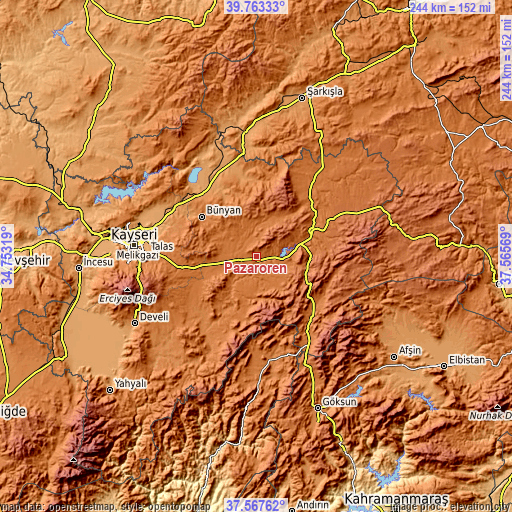 Topographic map of Pazarören