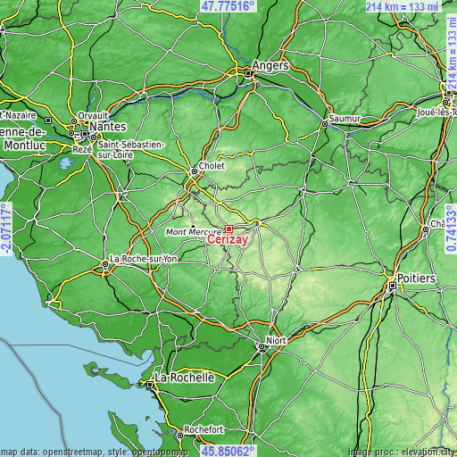 Topographic map of Cerizay