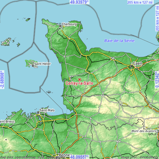 Topographic map of Cerisy-la-Salle