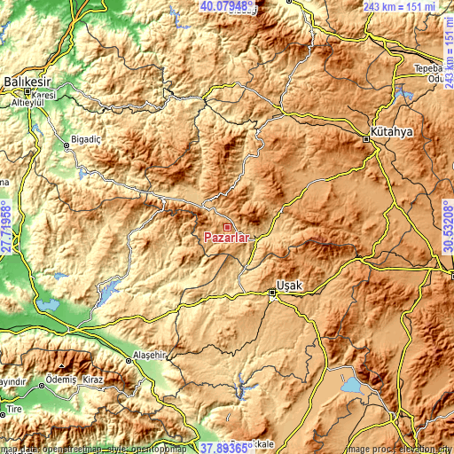 Topographic map of Pazarlar