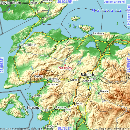 Topographic map of Pazarköy