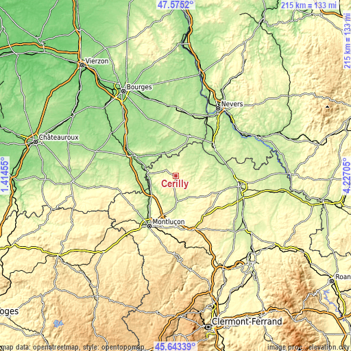 Topographic map of Cérilly