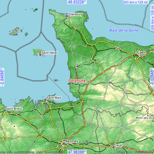 Topographic map of Cérences