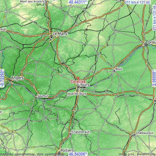 Topographic map of Cerelles