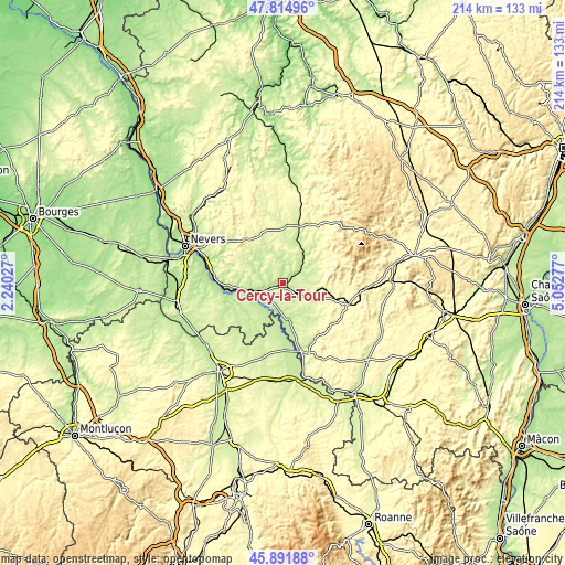 Topographic map of Cercy-la-Tour