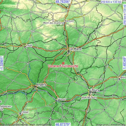 Topographic map of Cérans-Foulletourte