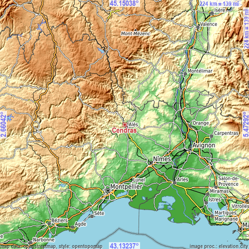 Topographic map of Cendras