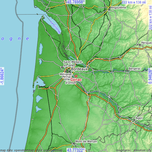 Topographic map of Cénac