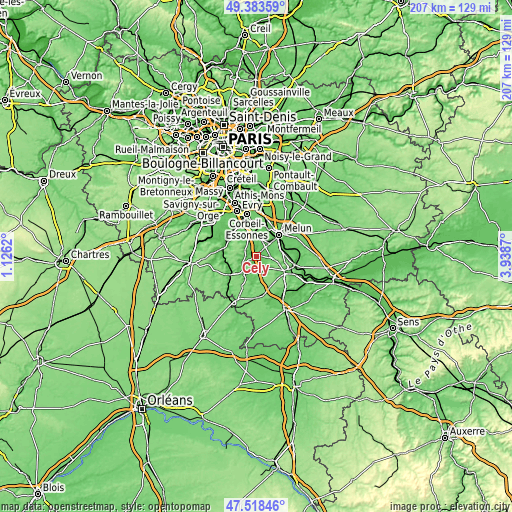 Topographic map of Cély