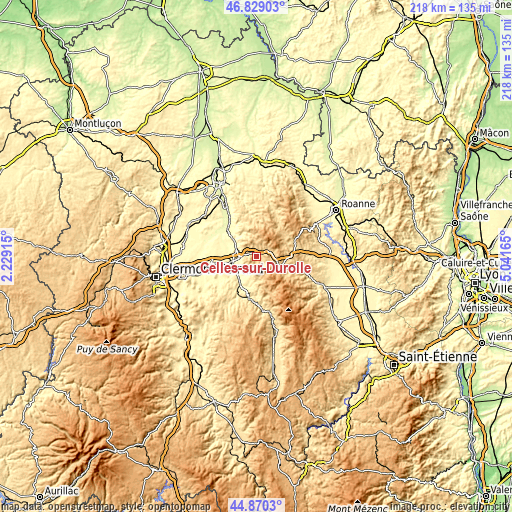 Topographic map of Celles-sur-Durolle