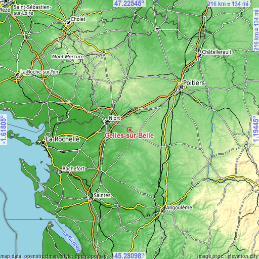 Topographic map of Celles-sur-Belle