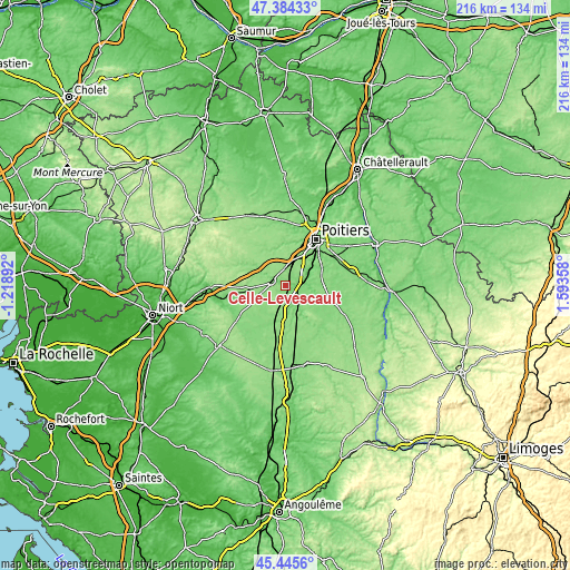 Topographic map of Celle-Lévescault