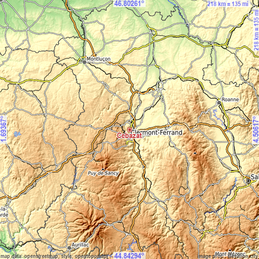 Topographic map of Cébazat