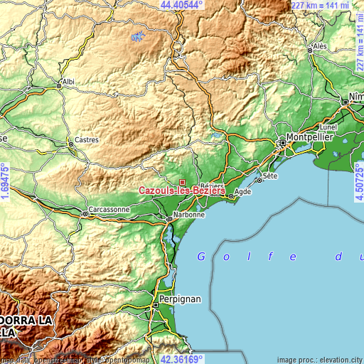 Topographic map of Cazouls-lès-Béziers