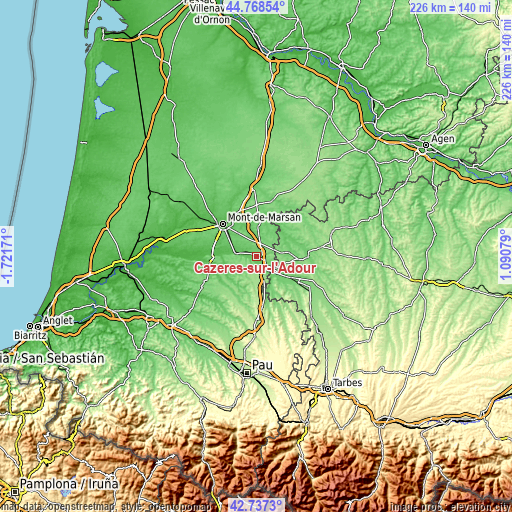 Topographic map of Cazères-sur-l’Adour