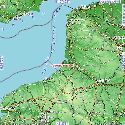 Topographic map of Cayeux-sur-Mer