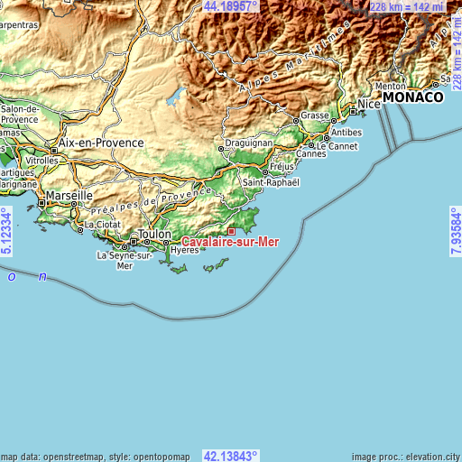 Topographic map of Cavalaire-sur-Mer